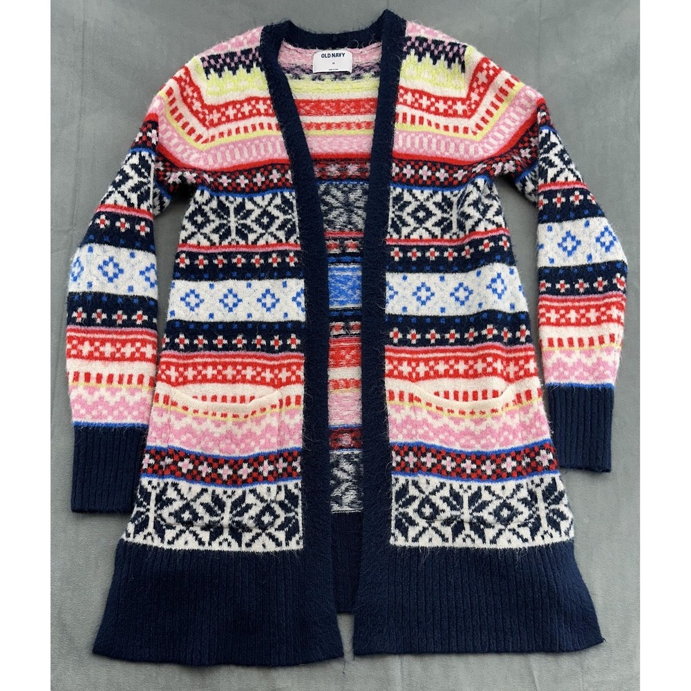 Old Navy Sweater Womens XS Multicolor Pattern Cardigan Long Open Front Soft Knit